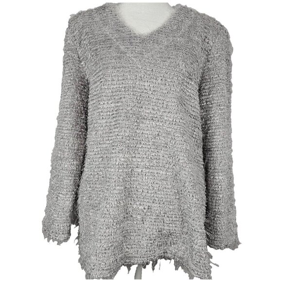 Artex Womens M Sweater Eyelash Fuzzy Soft Pullover Grey Silver Comfy Casual - Picture 11 of 16